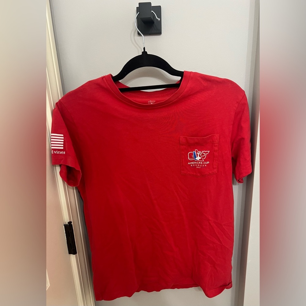Vineyard Vines Red Short Sleeve Pocket Tee Americas Cup